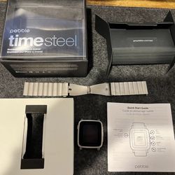 Pebble Time Steel Silver smartwatch + 22mm Steel Band, iPhone/Android