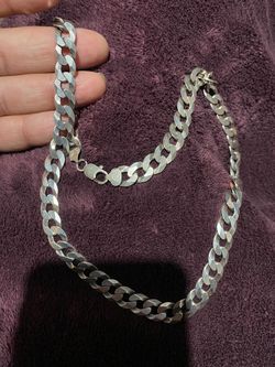 Silver Cuban Link Chain Necklace Italy
