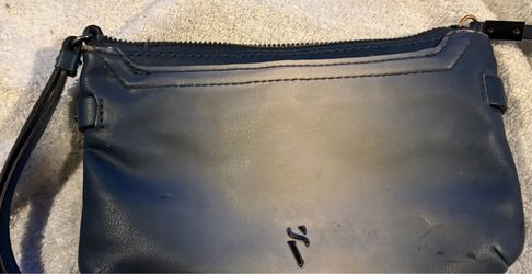 Blue Leather Wristlet Clutch Bag