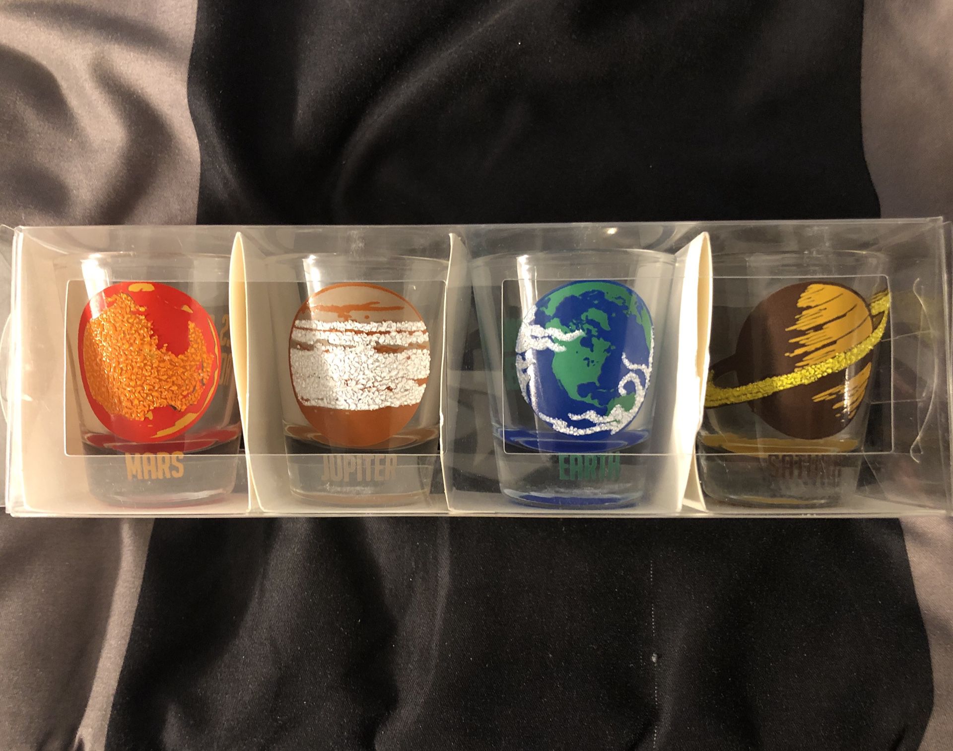 Shot glasses Mars, Jupiter, Earth, Saturn