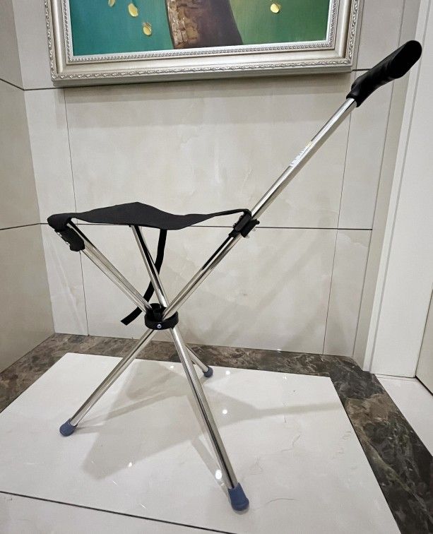 Portables Stainless Steel Folding Walking Cane with Seat Comfortable Soft Handle for Elderly