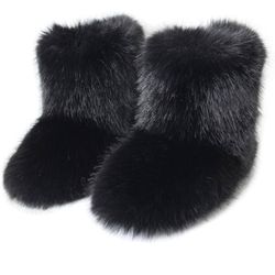 Winter Knee High Flat Heel Fluffy Faux Fur Boots