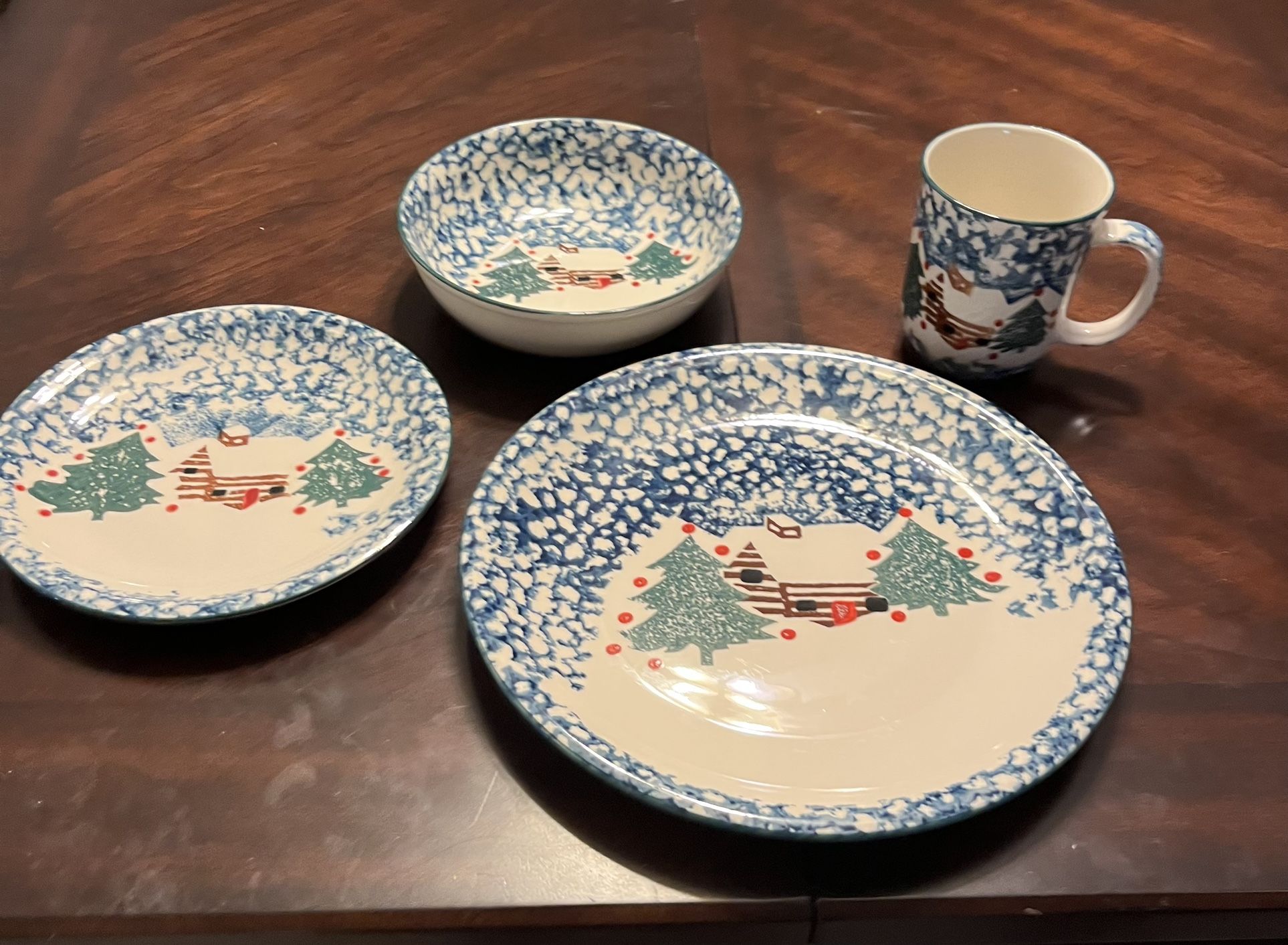 Vintage Tienshan Folk Craft “Cabin In The Snow” Dinnerware