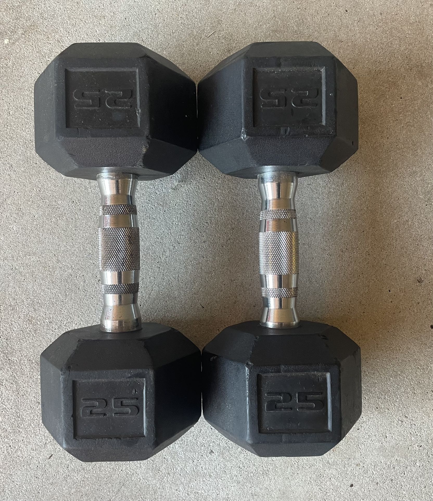 Pair of 25 lbs Rubber Hex Dumbbells (Firm Price)