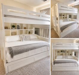 RC Willey Solid Wood Full-over-Full Bunk Bed w/ Mattresses & Storage