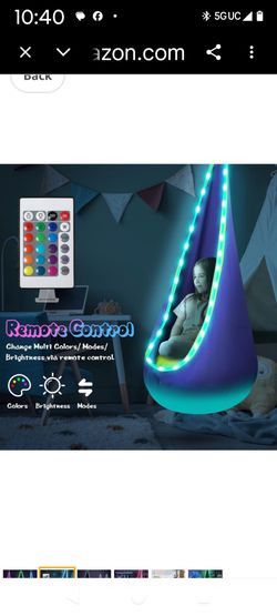 Light Up Kids Pod Swing Seat, Upgraded Kids Hanging Hammock Swing with LED Lights, Cotton Sensory Pod Swing Chair with Inflatable Pillow, Pod Swing fo