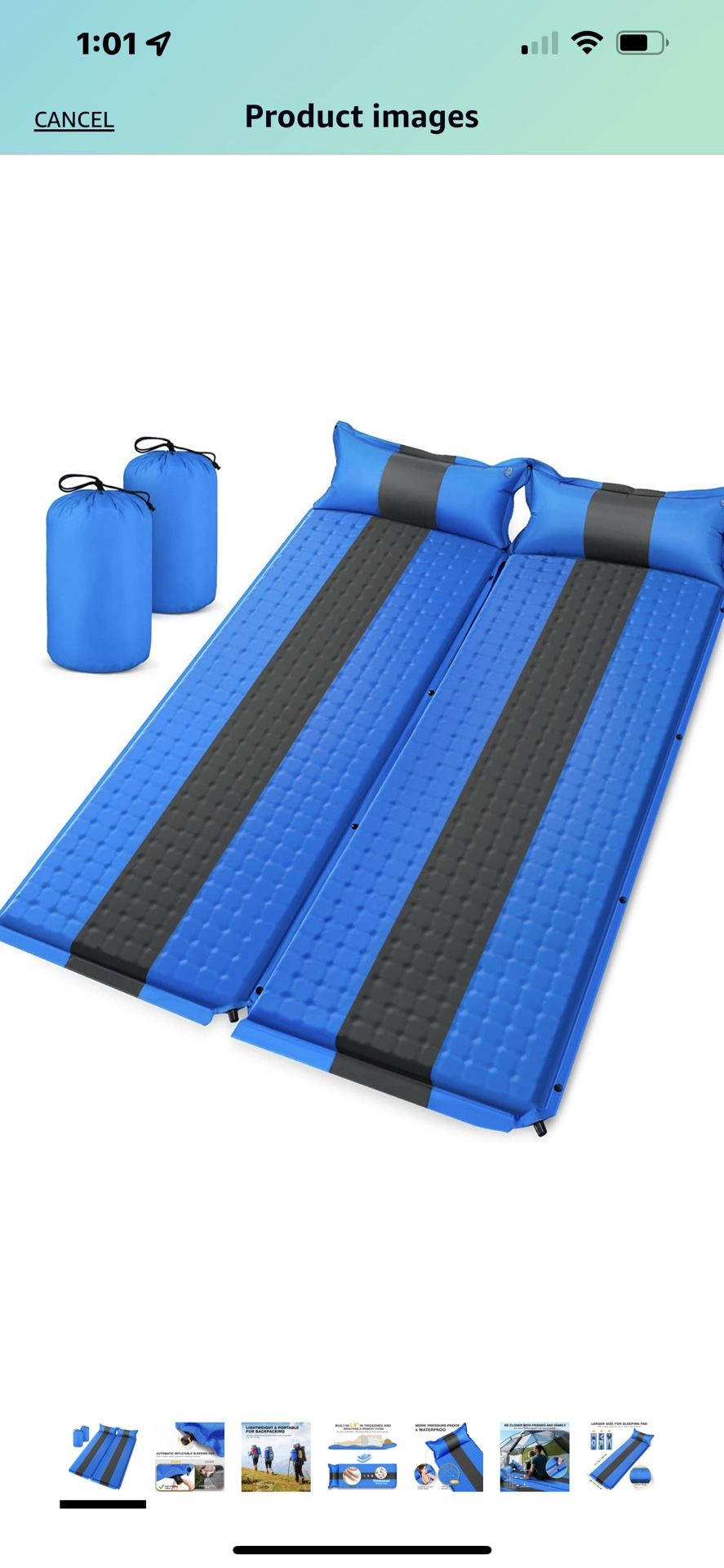 Sleeping Pad Camping Mat Inflatable: 2 Pack 2.0" Thick Self-Inflating Ultralight Camp Bed Lightweight Compact Air Mattress Built-in Pump with Pillow f