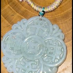 Burma Jade pendant “ Wealth blooms” on Tibetan necklace