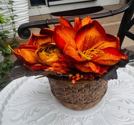 Silk Floral Arrangement in Woven Basket