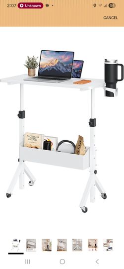 Standing Desk with Wheels Adjustable Rolling Laptop Cart for Home Office