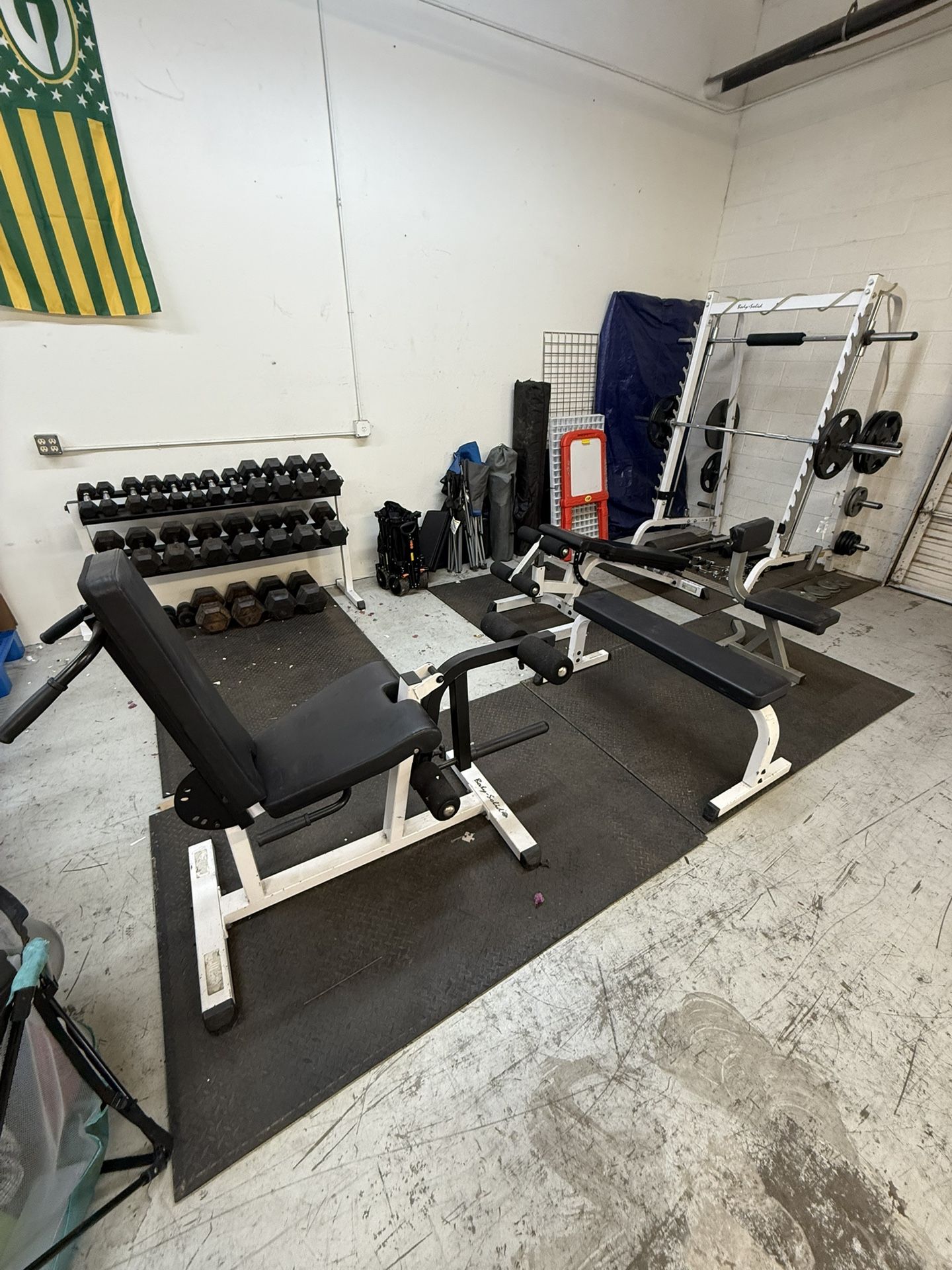 Body Solid FULL Home Garage Gym Fitness Equipment - Smith Machine, Bars, Plates, Benches, Dumbbells
