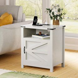New Single White Farmhouse End Table with Charging Station