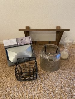 Home Decor - Wood Shelf - Bin - Candle Holder