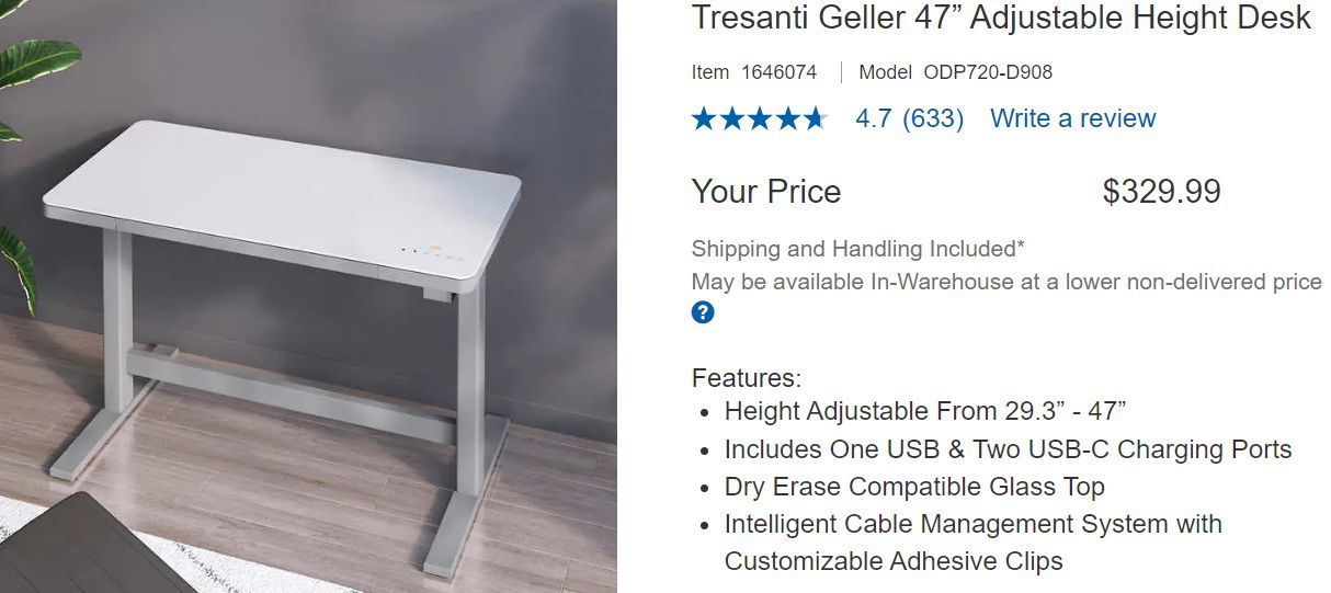GELLER 47" SIT/STAND DESK POWER UP/DOWN DESK