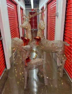 3-Piece Lighted Gold Glitter Christmas Reindeer Set