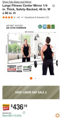 Fab Glass and Mirror Large Fitness Center Mirror 1/4 in. Thick, Safety-Backed, 48 in. W x 60 in. H