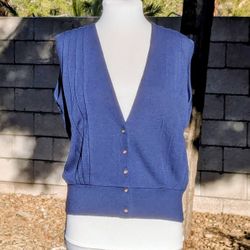 Japanese Navy Ridged Marulinne Button Acrylic/Wool Women's Med Sweater Vest EUC