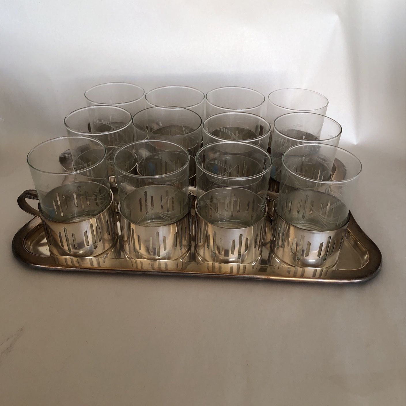 Radad Israel Silverplate Tray 12 Coffee Cup Holders And Inserts