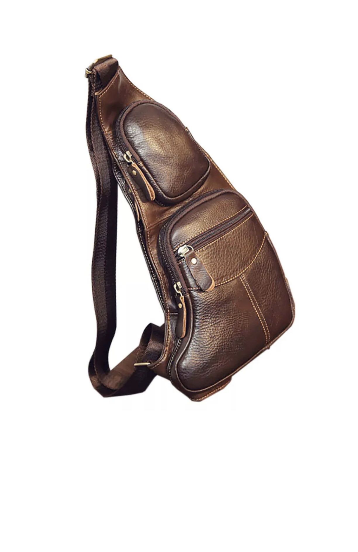 Men Vintage Leather Chest Sling Bag Travel Backpack Crossbody Shoulder Day Pack