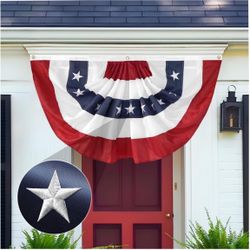 2x4 Ft American Pleated Fan Flag USA Bunting 4th of July Flags Decor Outside Porch Garden Banner Embroidered Patriotic Stars & Sewn Stripes Canvas Hea