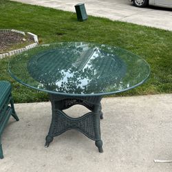 Round Wicker Table With Beveled Glass