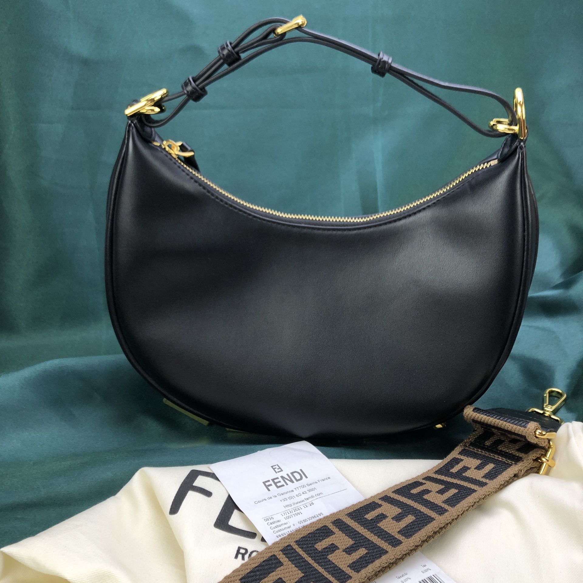 FENDI Fab Leather Crossbody Bag Black - 25% OFF