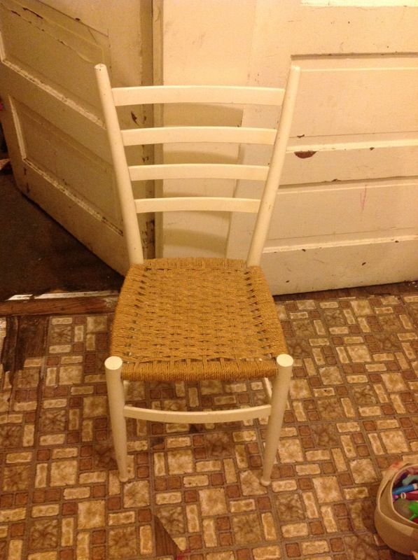 White wood chair with wicker seat