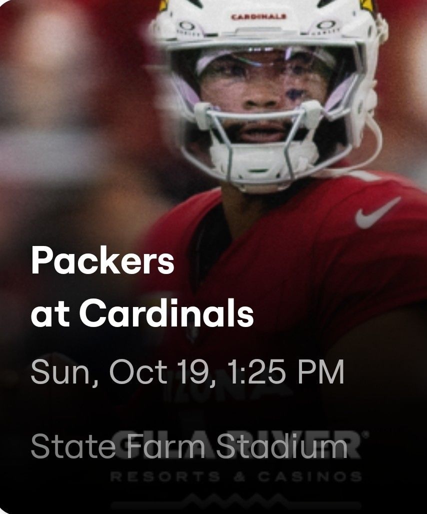 Green Bay Packers @ Arizona Cardinals 2 Lower Level Aisle Seats Inc Park Pass