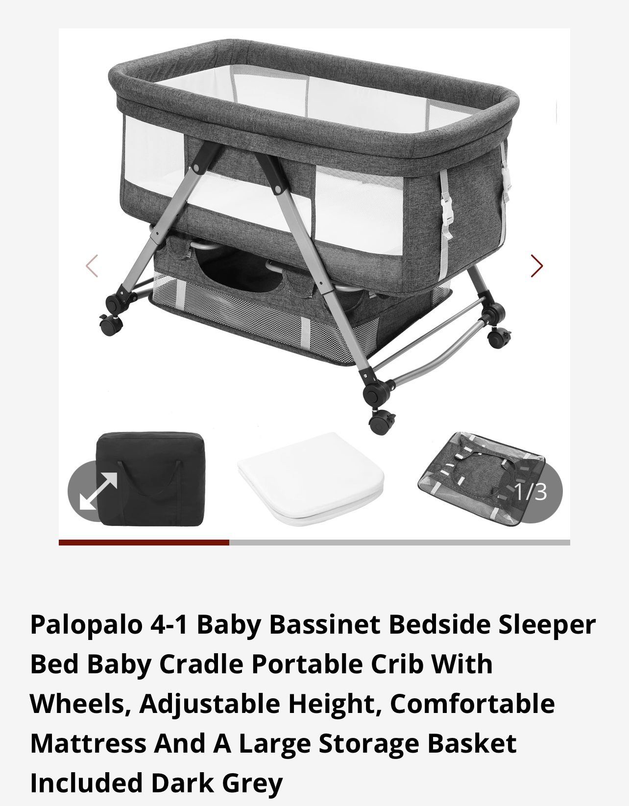 Baby Bassinet, Palopalo 4-1 Baby Bassinet Bedside Sleeper Bed Baby Cradle Portable Crib With Wheels, Adjustable Height, Comfortable Mattress And A Lar