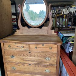 Antique Oak Chest And Mirror