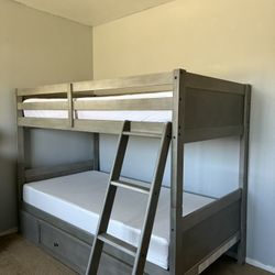 Twin grey bunk beds