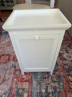 White Tilt-Out Hamper Side Table — Tray Top