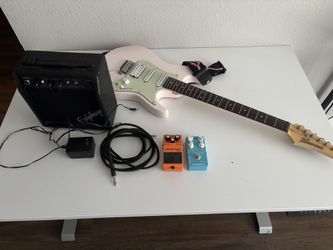 Ibanez AZ with 2 pedals/ 2 aux cables and mini amp.