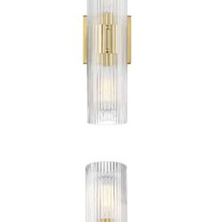 2 Light Vanity Light Brushed Gold Finish Clear Glass