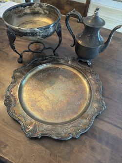 Antique Silver Pot Platter Bundle