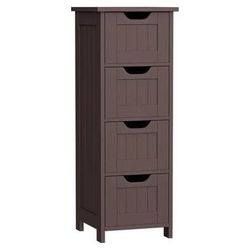 New Bathroom Floor Cabinet Wood Free Standing Storage Organizer with 4 Drawers Brown