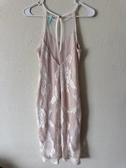 Rhapsodielle Beige cream lace dress white rose floral embroidery Size Large
