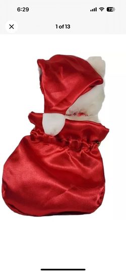 Gund Polar Bear Plush Red Bow Santa Hat Toy Sack Stuffed Animal Holiday 7" Gift