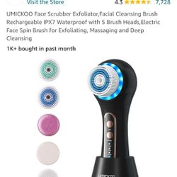UMICKOO Face Scrubber Exfoliator,Facial Cleansing Brush Rechargeable IPX7 Waterproof with 5 Brush Heads,Electric Face Spin Brush for Exfoliating, Mass