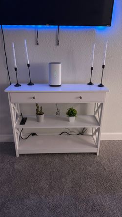 White Console Table with Built-In Power Strip
