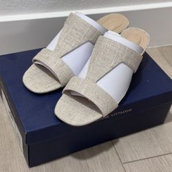 Fabric Block Heel Slide Sandals 7M