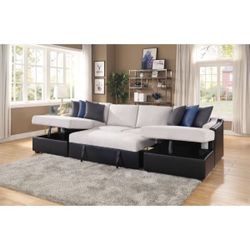 Brand New Beige & Black Sectional Sofa Storage Sleeper