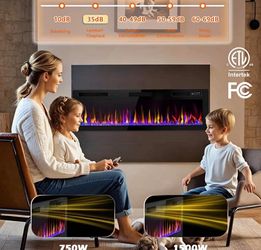 (H-2-9)72 inch Ultra-Thin Electric Fireplace, Recessed and Wall Mounted Slim Linear Fireplace for 2x4 & 2x6 Studs, 750W/1500W Ultra-Quiet Indoor Heate