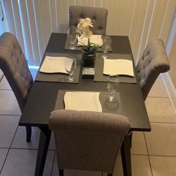 Dining Room Set Includes Black Kitchen Table And Four Grey Chairs. New Condition! 