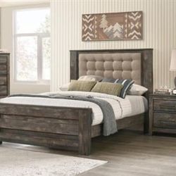 Brand New Weathered Dark Brown Panel Bed