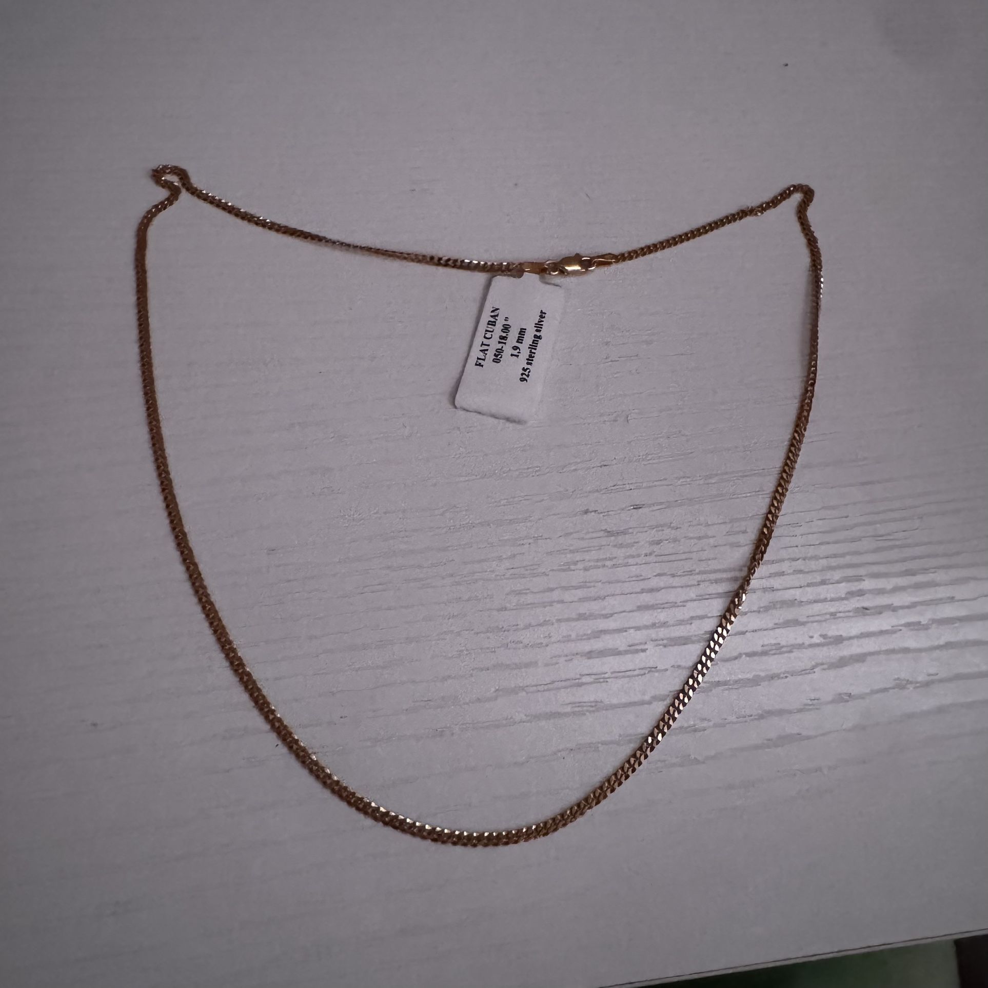 18” Flat Cuban Chain – Italian 925 Sterling Silver, Gold Plated