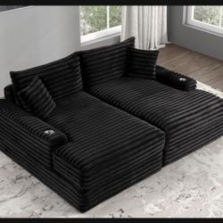 Brand New Corduroy Double Chaise Sofa Lounger Set 