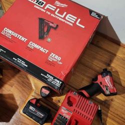 Milwaukee M18 'Fuel' Finish Nailer, M12 'Fuel' driver, batteries, charger