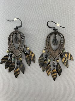 Antique Bronze Dangle Feather Earrings