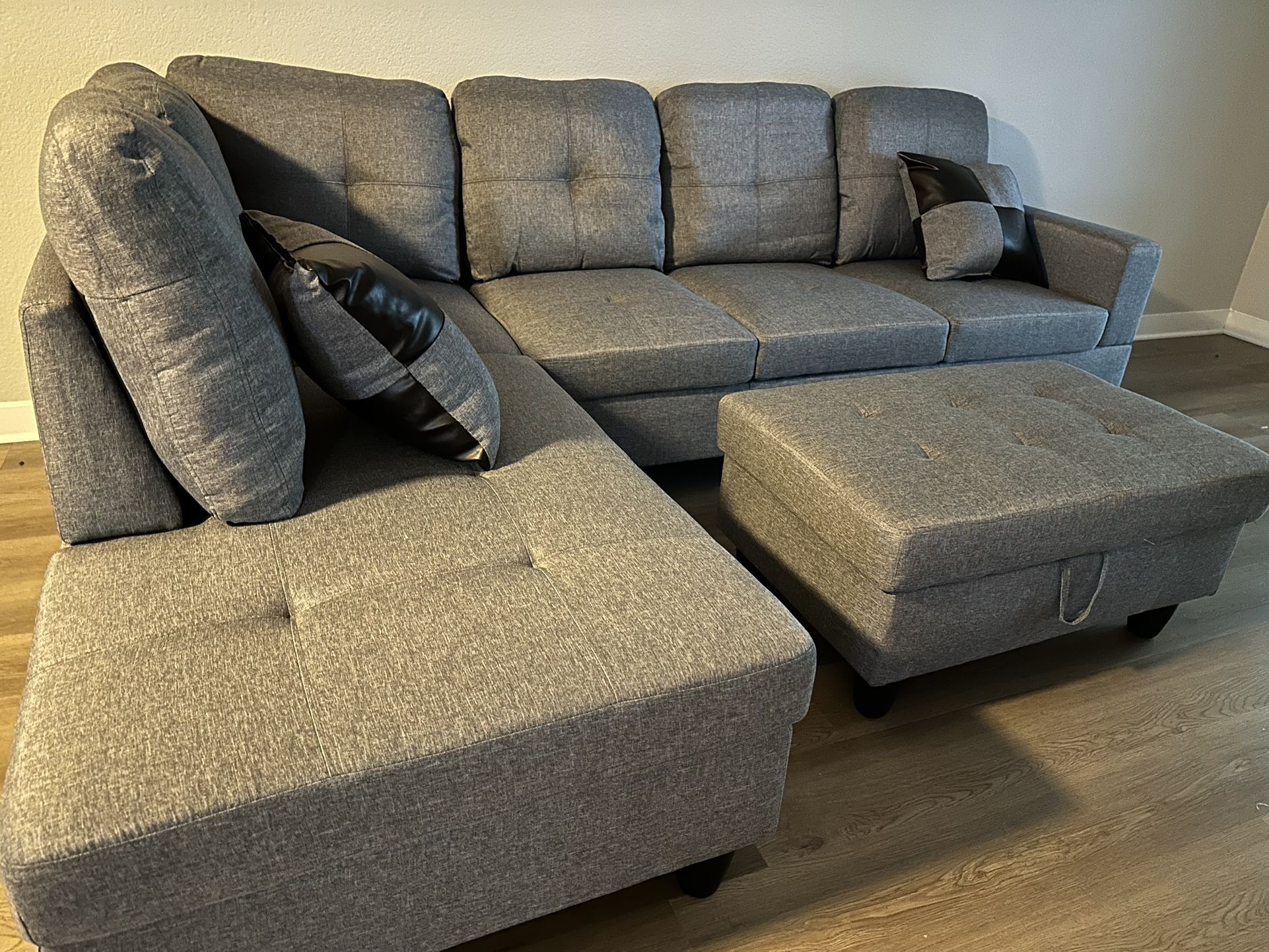 New Grey Linen Sectional Sofa Set